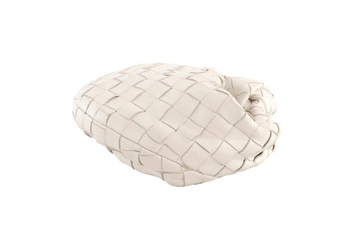 BOTTEGA VENETA ECRU JODIE MINI INTRECCIATO LEATHER TOTE BAG