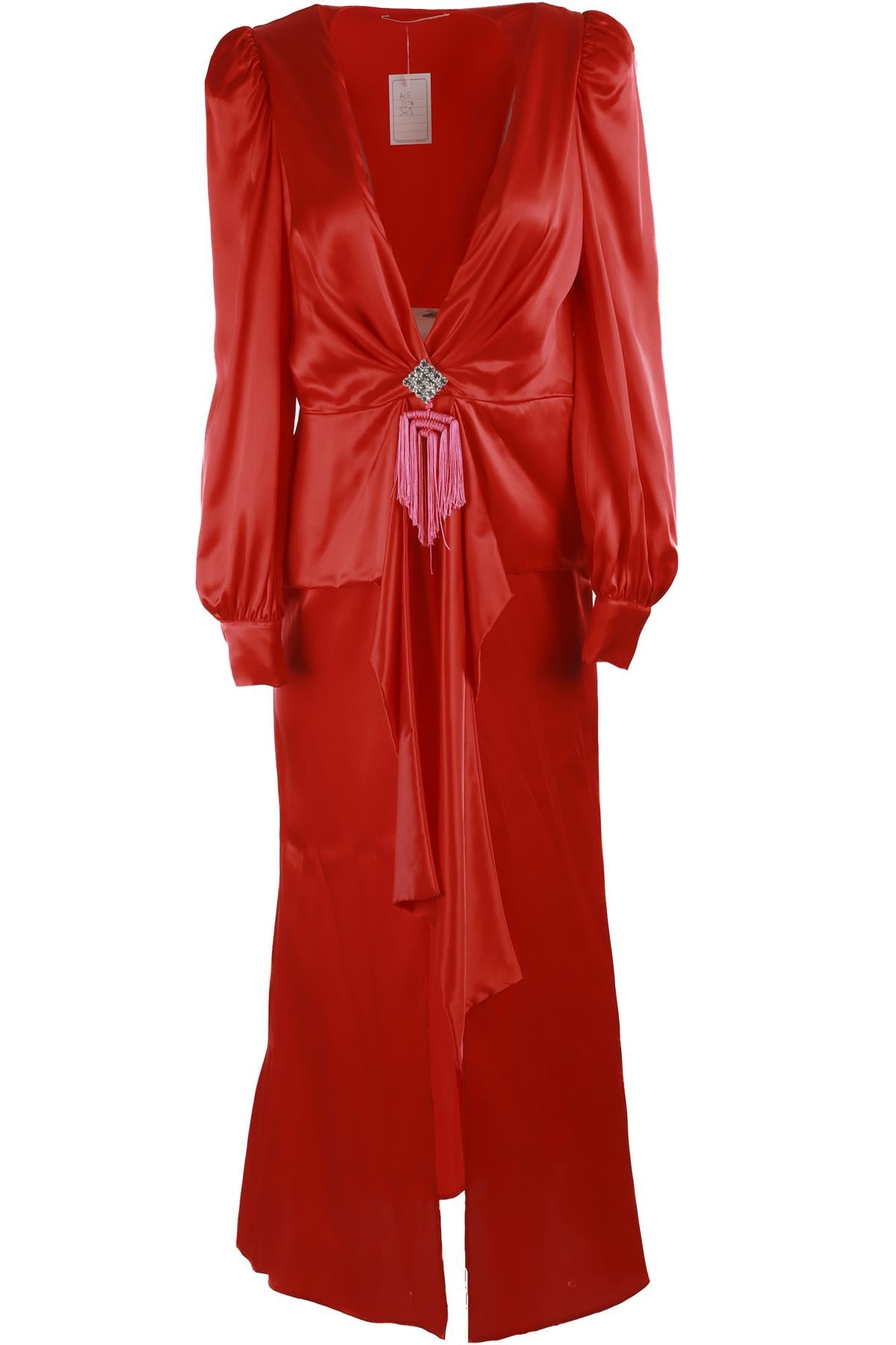 ALESSANDRA RICH RED SILK MAXI DRESS IT 42 UK 10