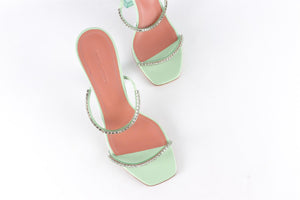 AMINA MUADDI GREEN CRYSTAL AND LEATHER MULES EU 38 UK 5 US 8