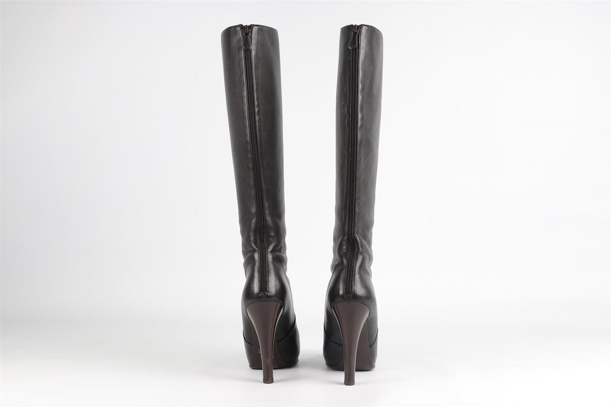 BOTTEGA VENETA BLACK LEATHER KNEE HIGH BOOTS EU 39.5 UK 6.5 US 9.5