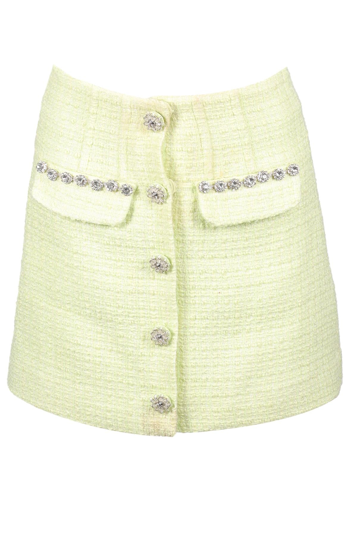SELF-PORTRAIT GREEN TWEED MINI SKIRT UK 6