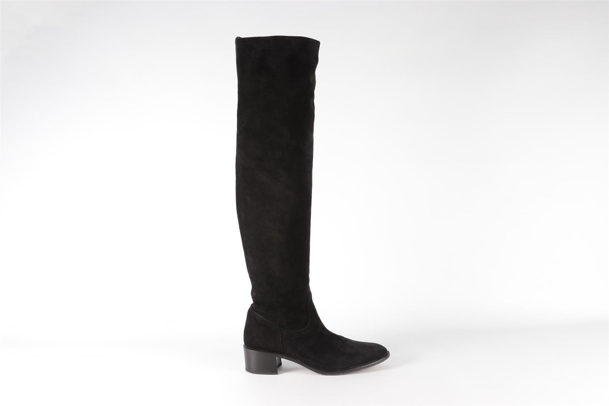 CHRISTIAN DIOR BLACK GLOBAL SUEDE OVER THE KNEE BOOTS EU 38.5 UK 5.5 US 8.5