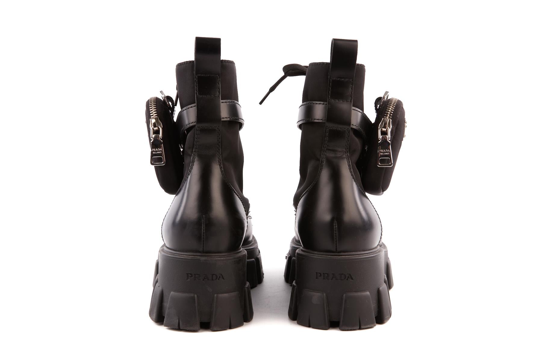 PRADA BLACK MONOLITH LEATHER BOOTS EU 40 UK 7 US 10