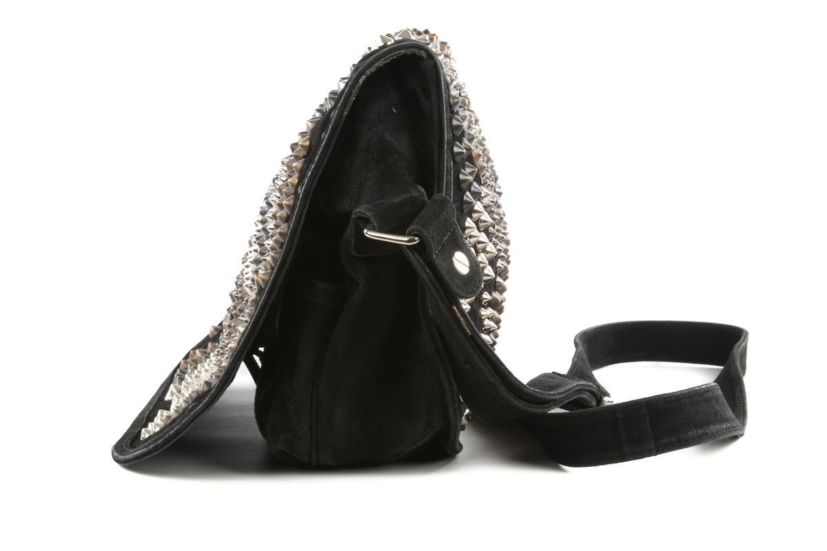 BALMAIN BLACK SUEDE SHOULDER BAG