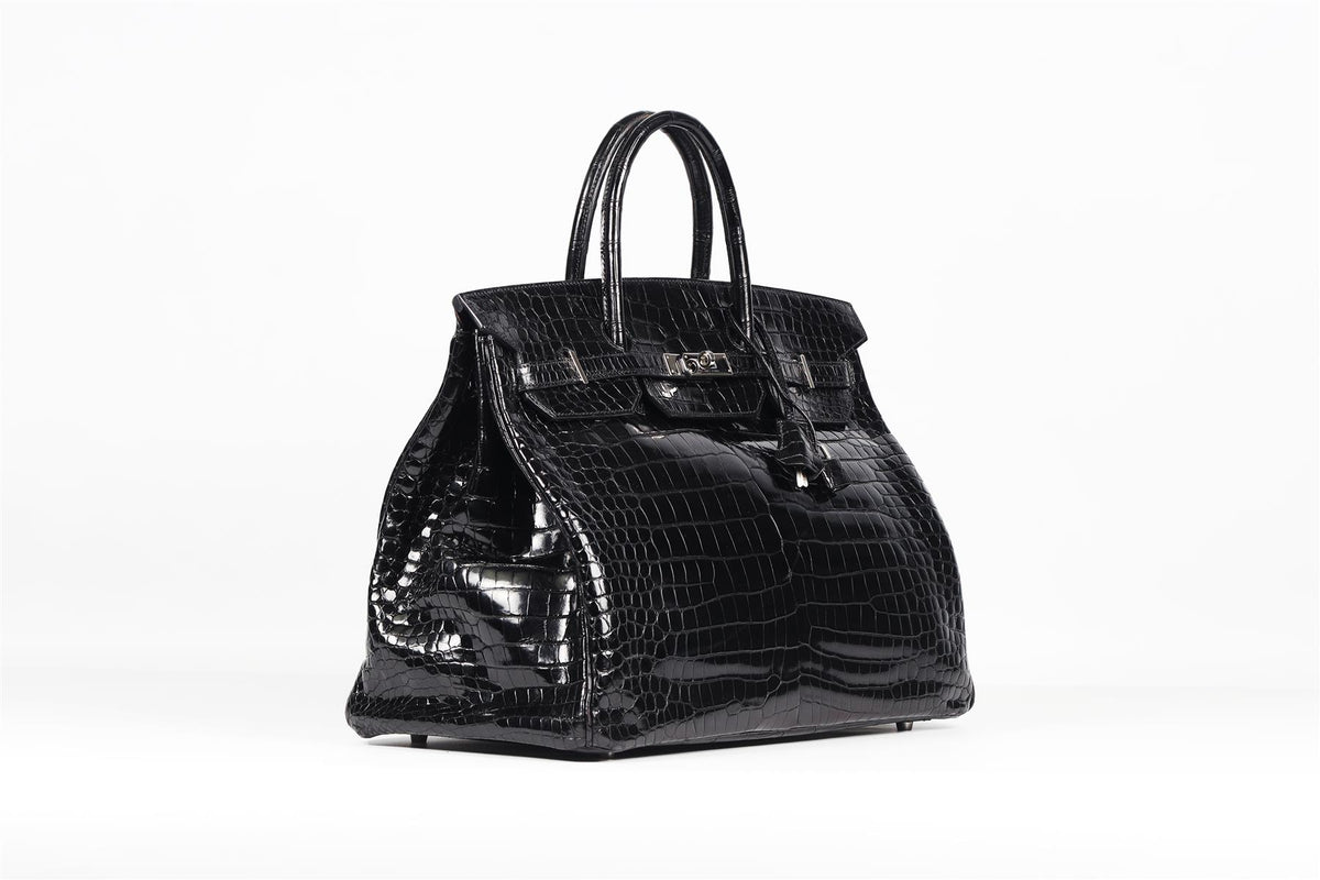 HERMÈS BLACK 2008 BIRKIN 40CM CROCODILE POROSUS BAG IN NOIR