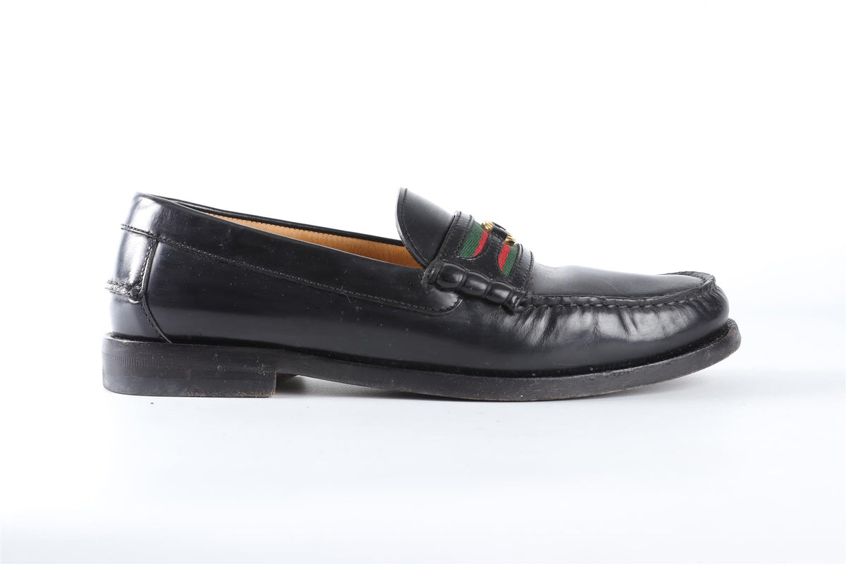 GUCCI BLACK MEN'S KAVEH GG LEATHER LOAFERS EU 41 UK 7 US 8