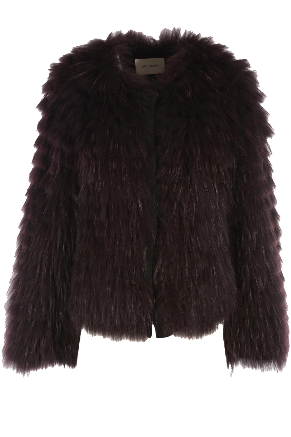 YVES SALOMON BURGUNDY RABBIT FUR JACKET FR 40 UK 12