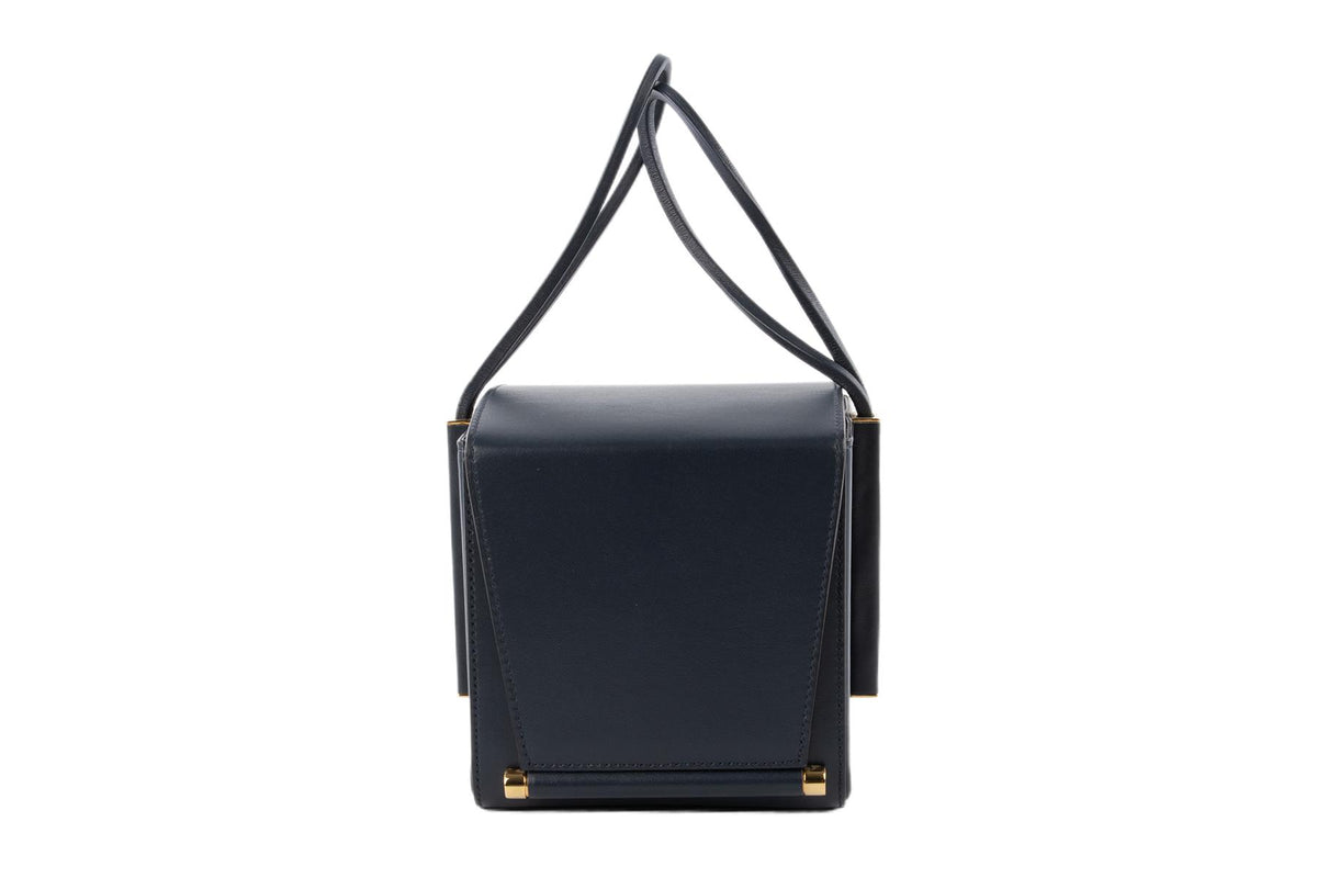 ROKSANDA NAVY BOX LEATHER CLUTCH