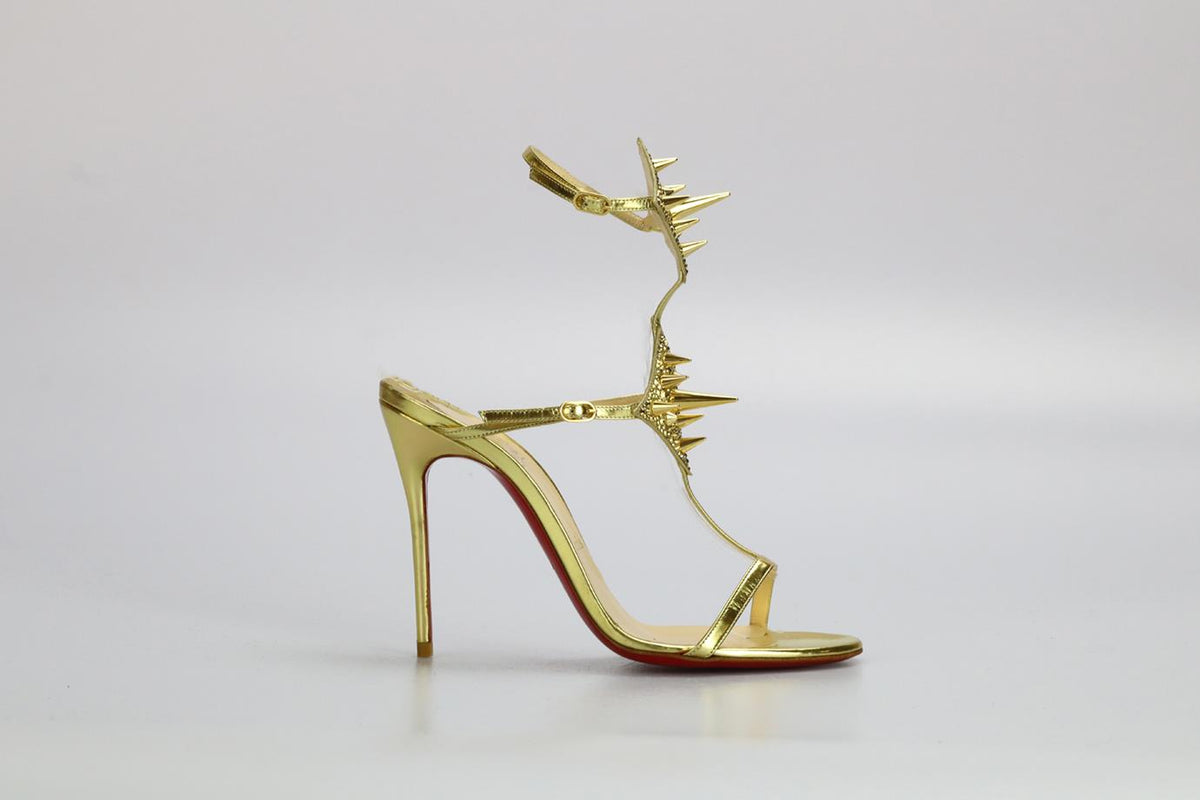 SPIKED CRYTSAL EMBELLISHED LEATHER SANDALS