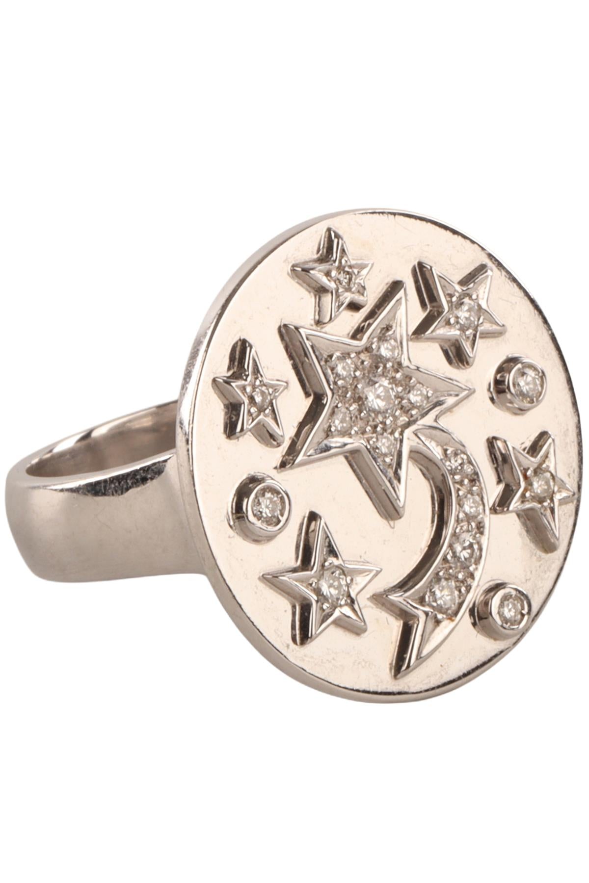 CHANEL SILVER COMÈTE 18K WHITE GOLD AND DIAMOND COCKTAIL PINKY RING