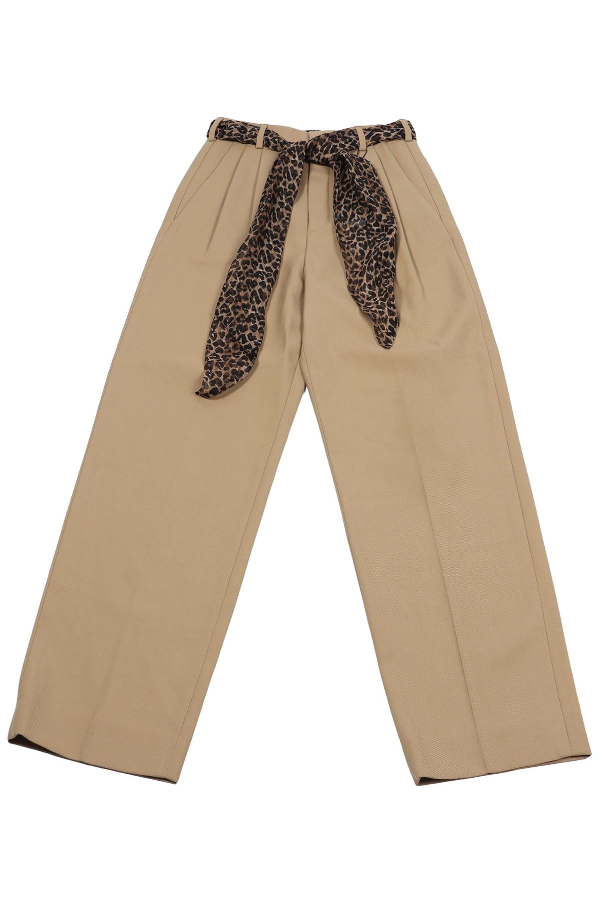 SAINT LAURENT BEIGE COTTON AND WOOL BLEND STRAIGHT LEG PANTS FR 34 UK 6