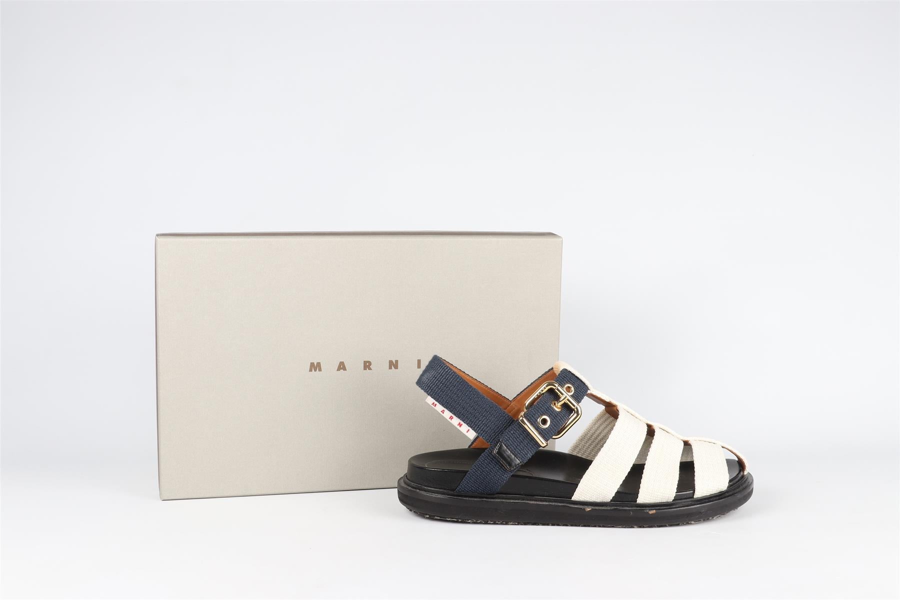 MARNI WHITE AND BLUE FABRIC SANDALS EU 40 UK 7 US 10