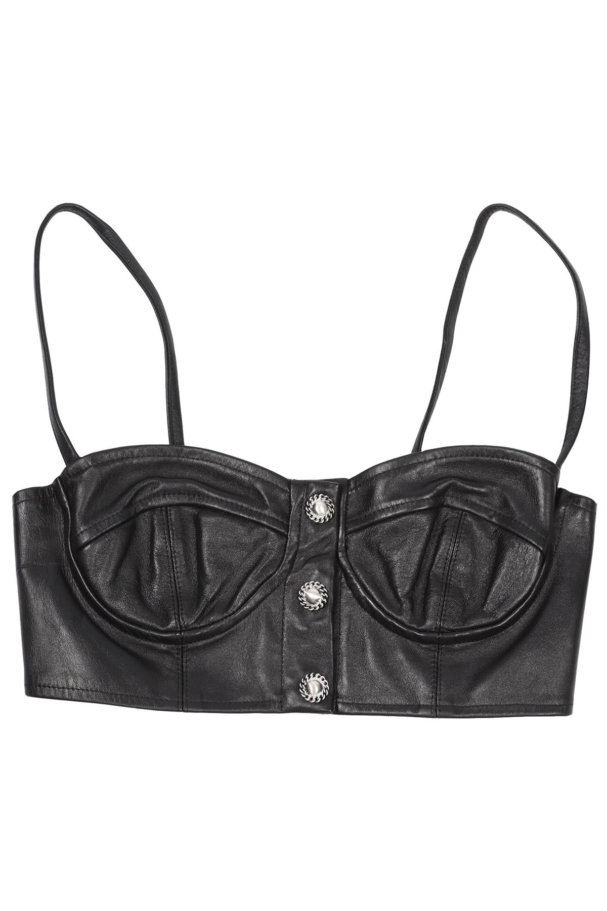 ALESSANDRA RICH BLACK CROPPED LEATHER TOP IT 40 UK 8