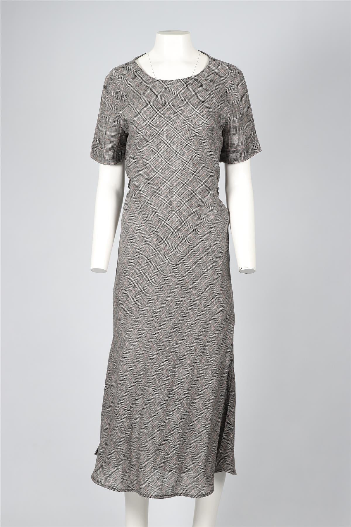 NICOLE FARHI GREY LINEN BLEND MIDI DRESS UK 10