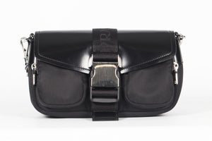 PRADA BLACK POCKET LEATHER AND RE-NYLON SHOULDER BAG