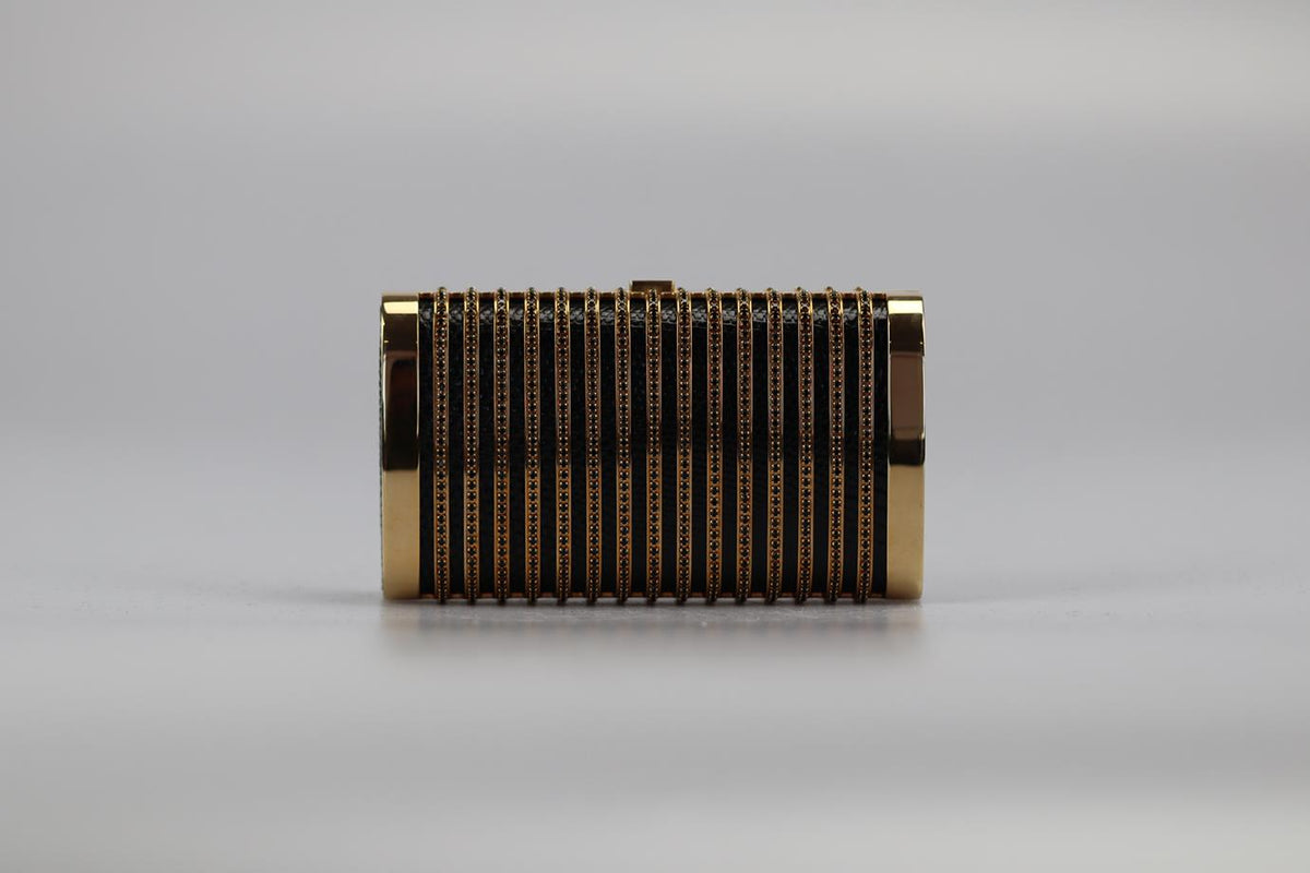 STARK CRYSTAL EMBELLISHED PYTHON AND GOLD TONE CLUTCH