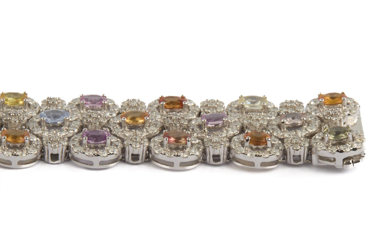 18K WHITE GOLD DIAMOND AND GEMSTONE BRACELET