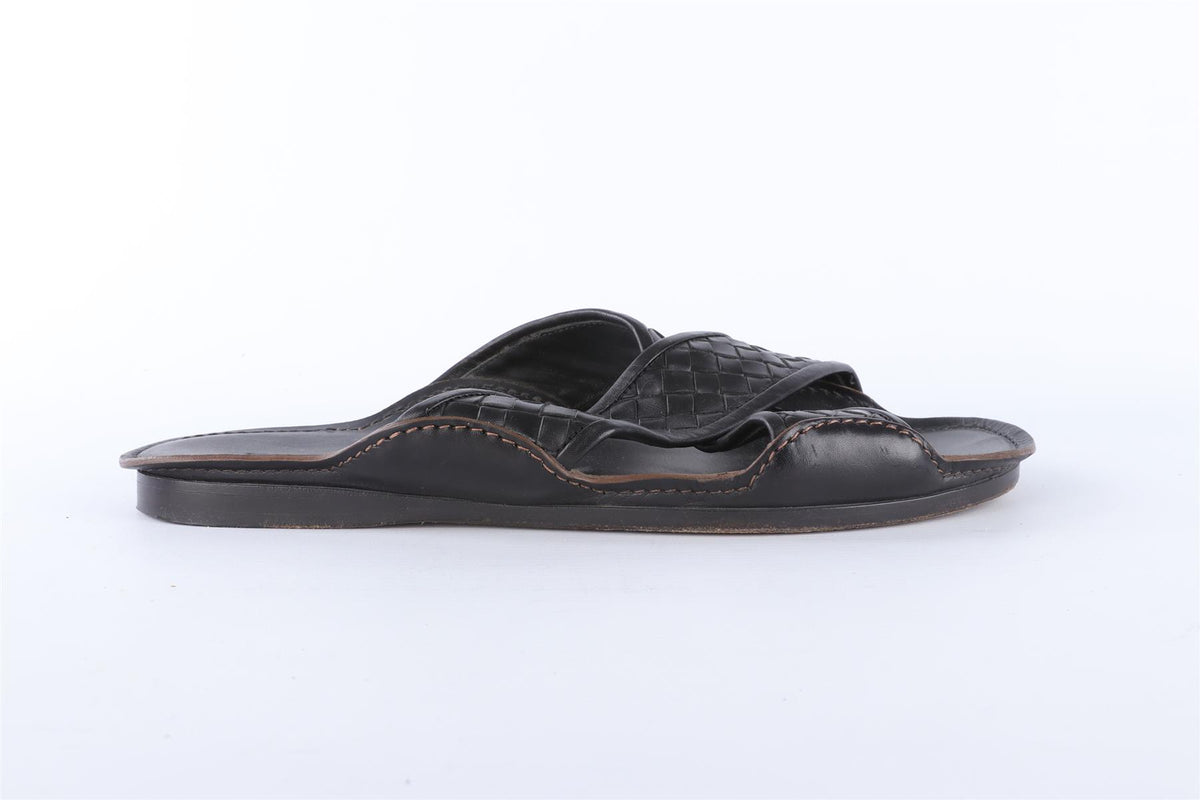 BOTTEGA VENETA BLACK MEN'S INTRECCIATO LEATHER SANDALS EU 42 UK 8 S 9