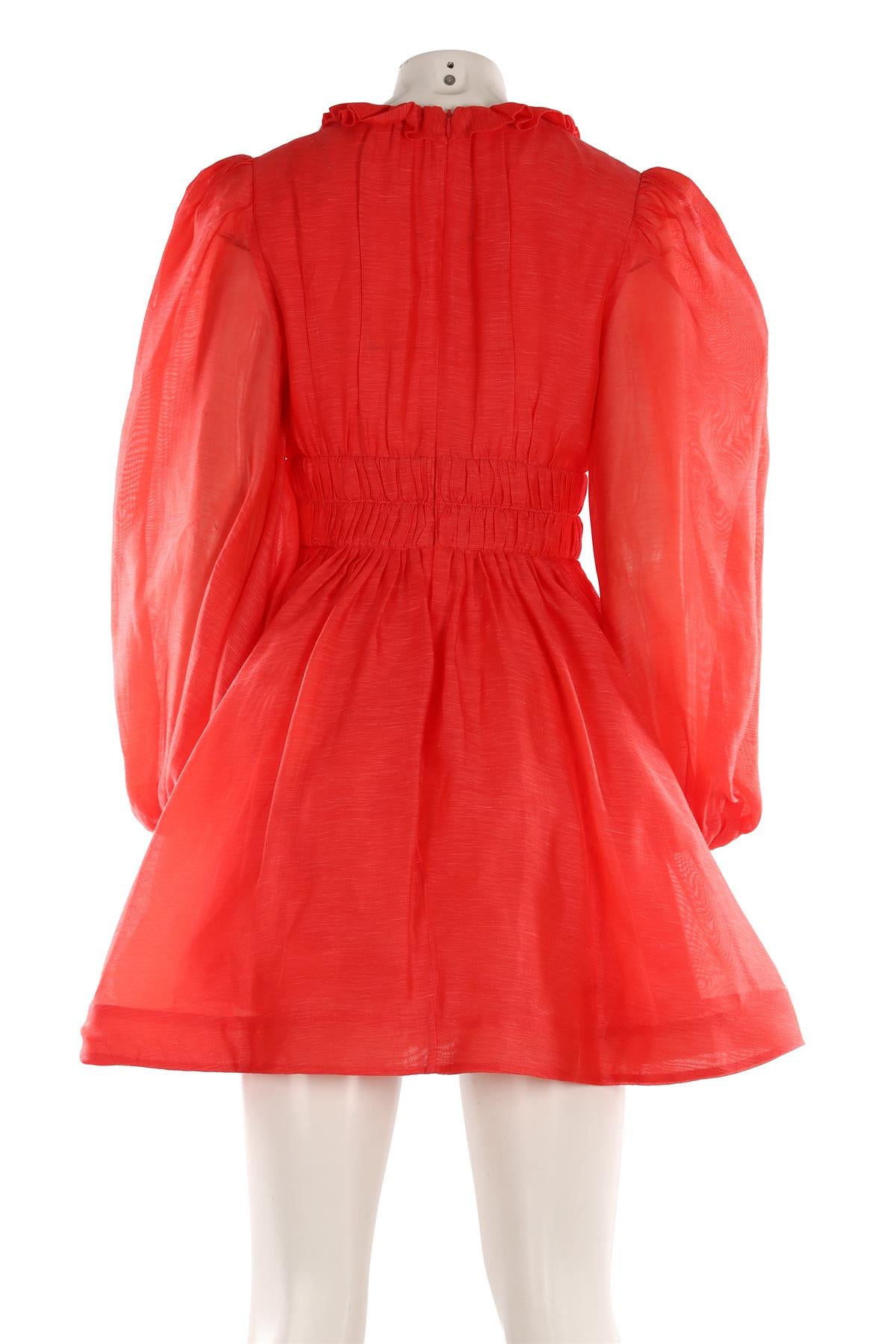 ZIMMERMANN RED LINEN MINI DRESS UK 10