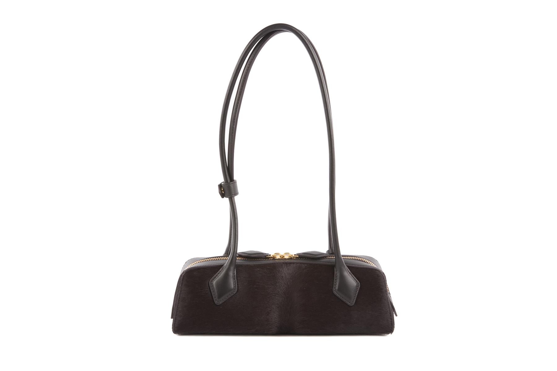 ALAÏA BLACK LE TECKEL SMALL CALF HAIR SHOULDER BAG
