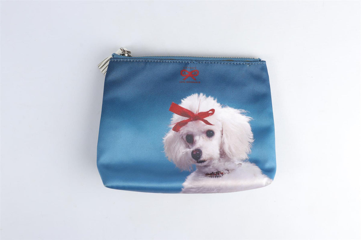 ANYA HINDMARCH BLUE SATIN POUCH