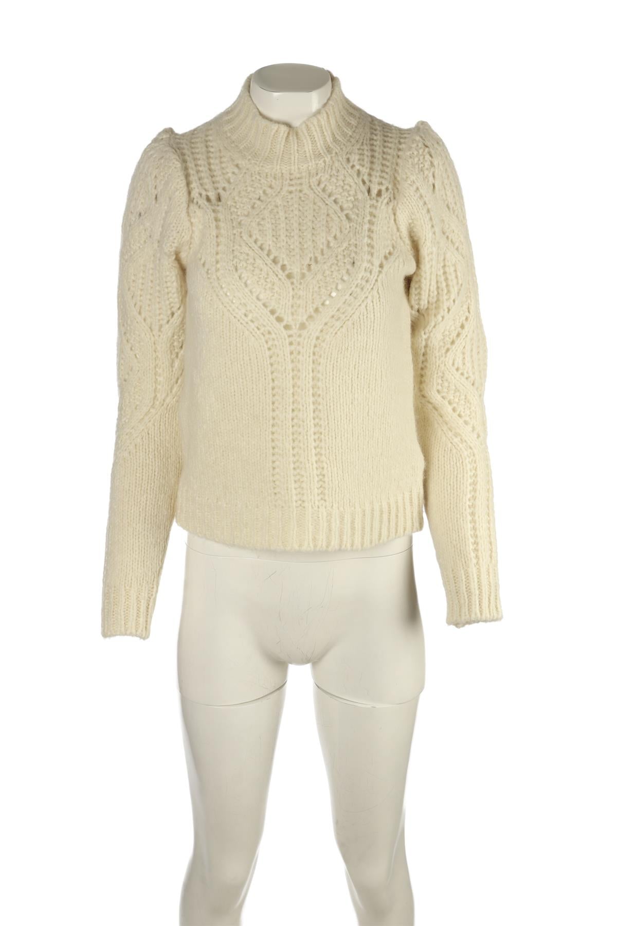 BA&SH CREAM WOOL AND ALPACA BLEND CABLE KNIT SWEATER US 0 UK 4