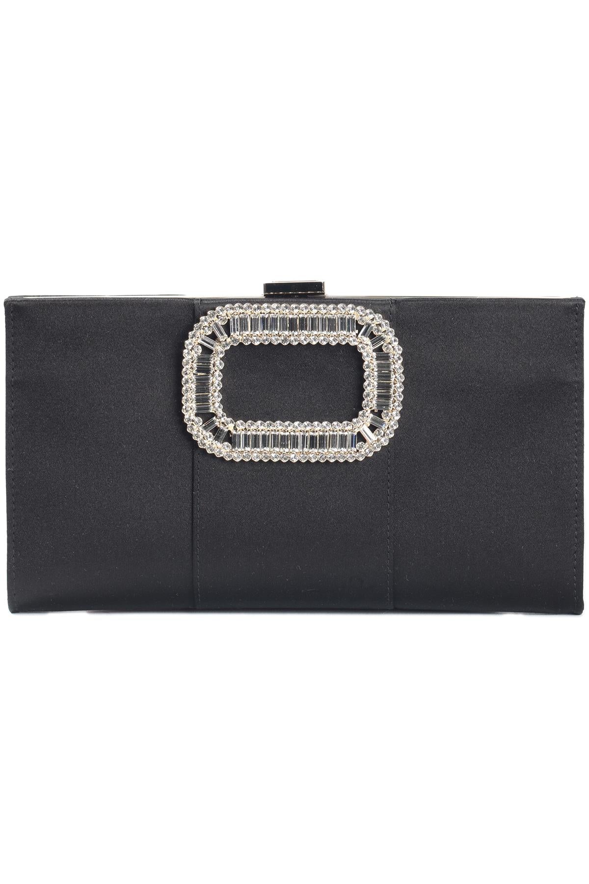 ROGER VIVIER BLACK PILGRIM MINI CRYSTAL AND SATIN CLUTCH