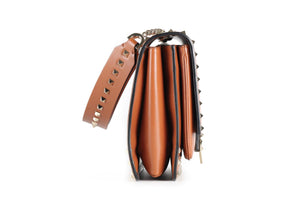 VALENTINO GARAVANI BROWN ROCKSTUD LEATHER SHOULDER BAG