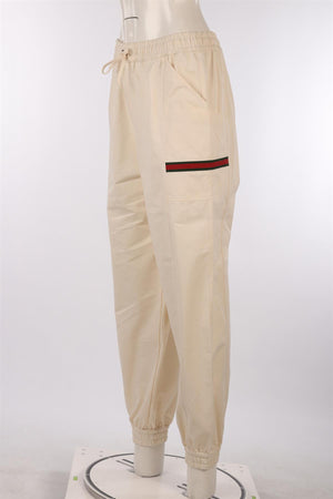 GUCCI CREAM COTTON TAPERED PANTS MEDIUM