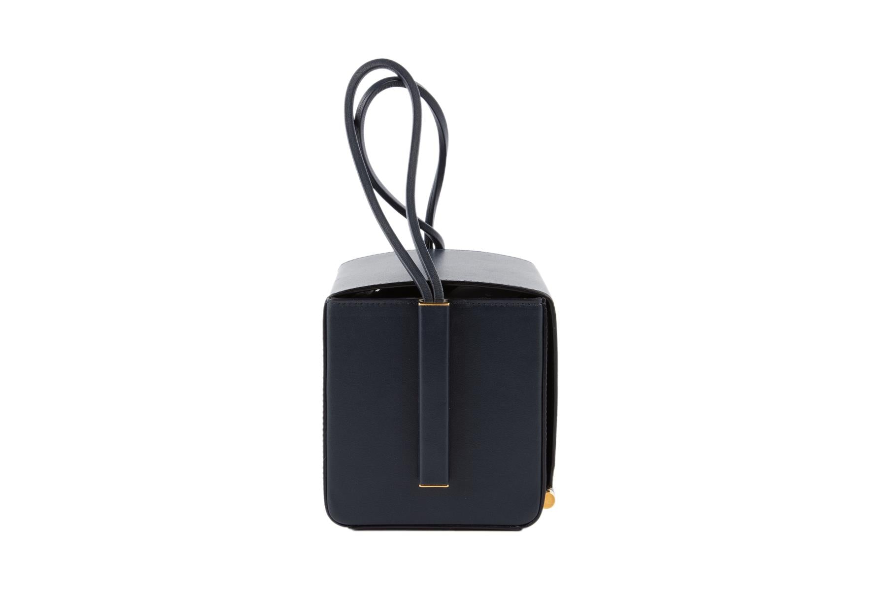 ROKSANDA NAVY BOX LEATHER CLUTCH