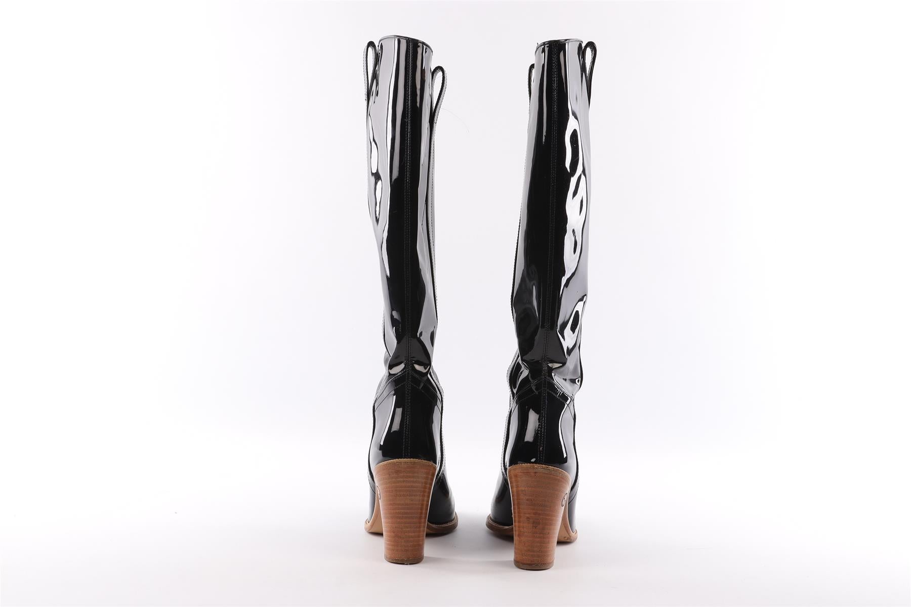 GUCCI NAVY PATENT LEATHER KNEE HIGH BOOTS EU 40 UK 7 US 10