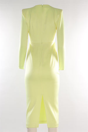 ALEX PERRY YELLOW SATIN MIDI DRESS UK 10