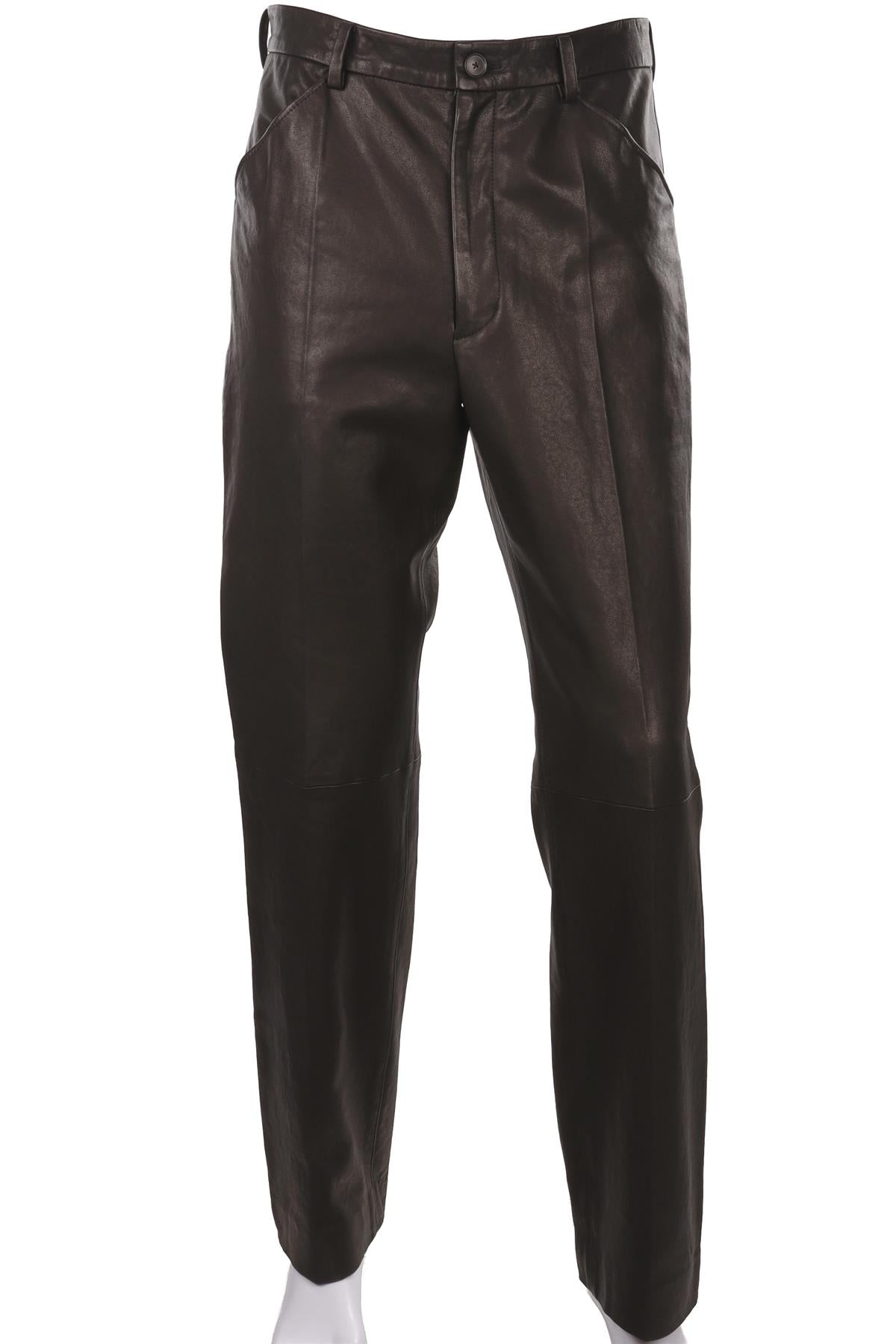 BLACK MEN'S LEATHER STRAIGHT LEG PANTS