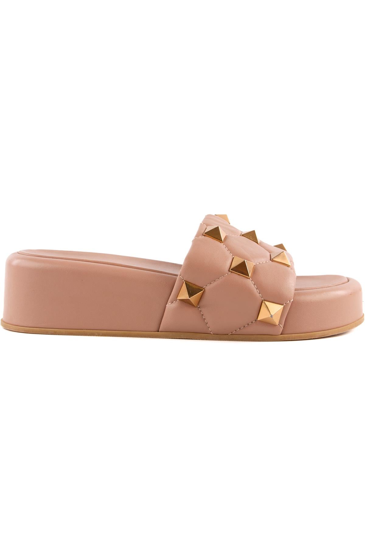 VALENTINO GARAVANI NUDE ROCKSTUD LEATHER PLATFORM SLIDES EU 39 UK 6 US 9