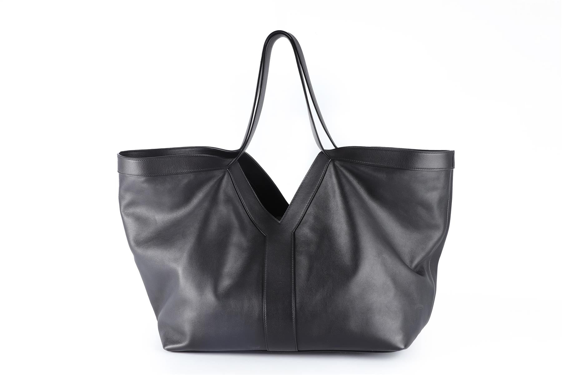SAINT LAURENT BLACK Y LEATHER TOTE BAG