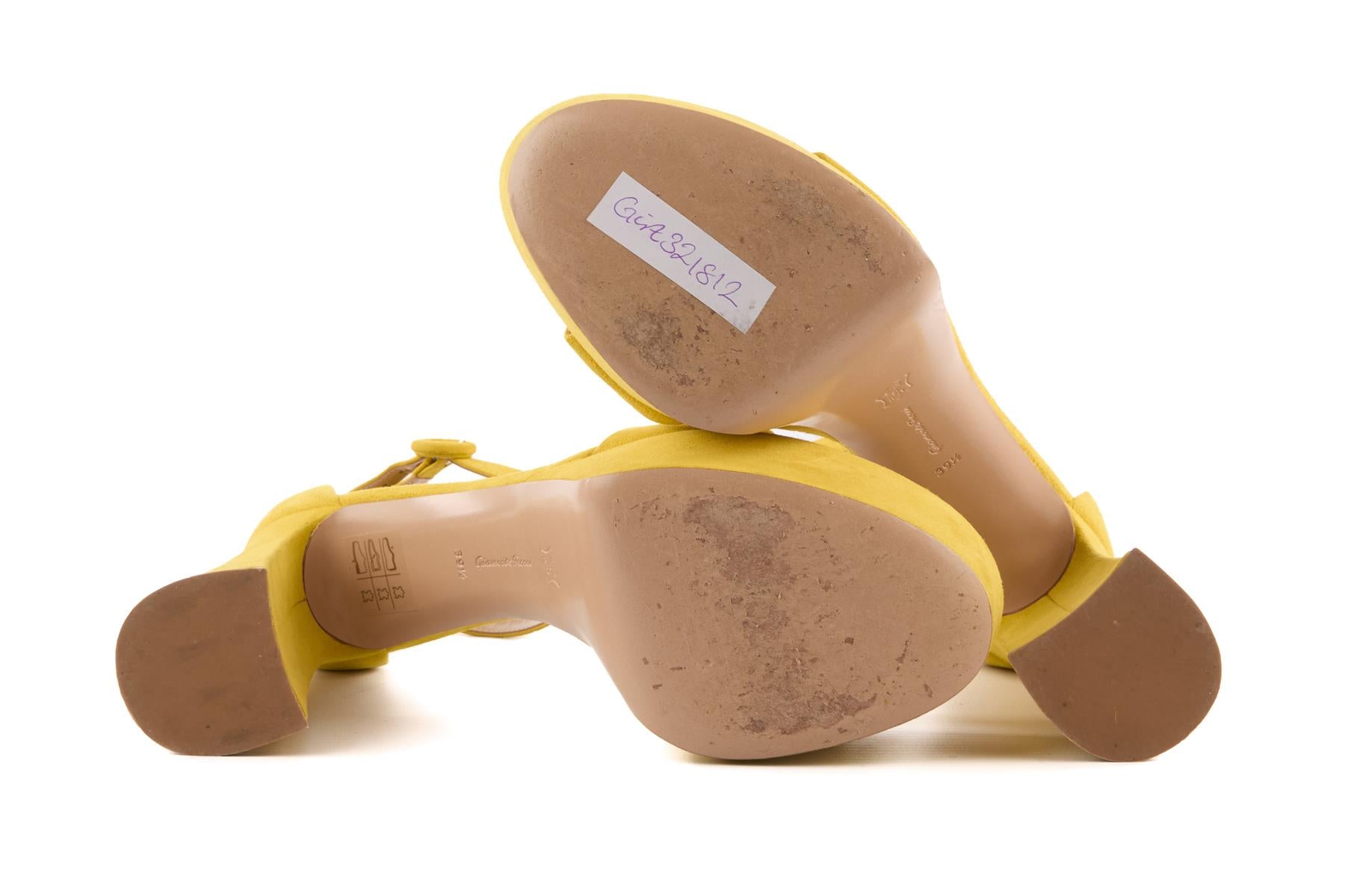 GIANVITO ROSSI YELLOW SUEDE PLATFORM SANDALS EU 39.5 UK 6.5 US 9.5