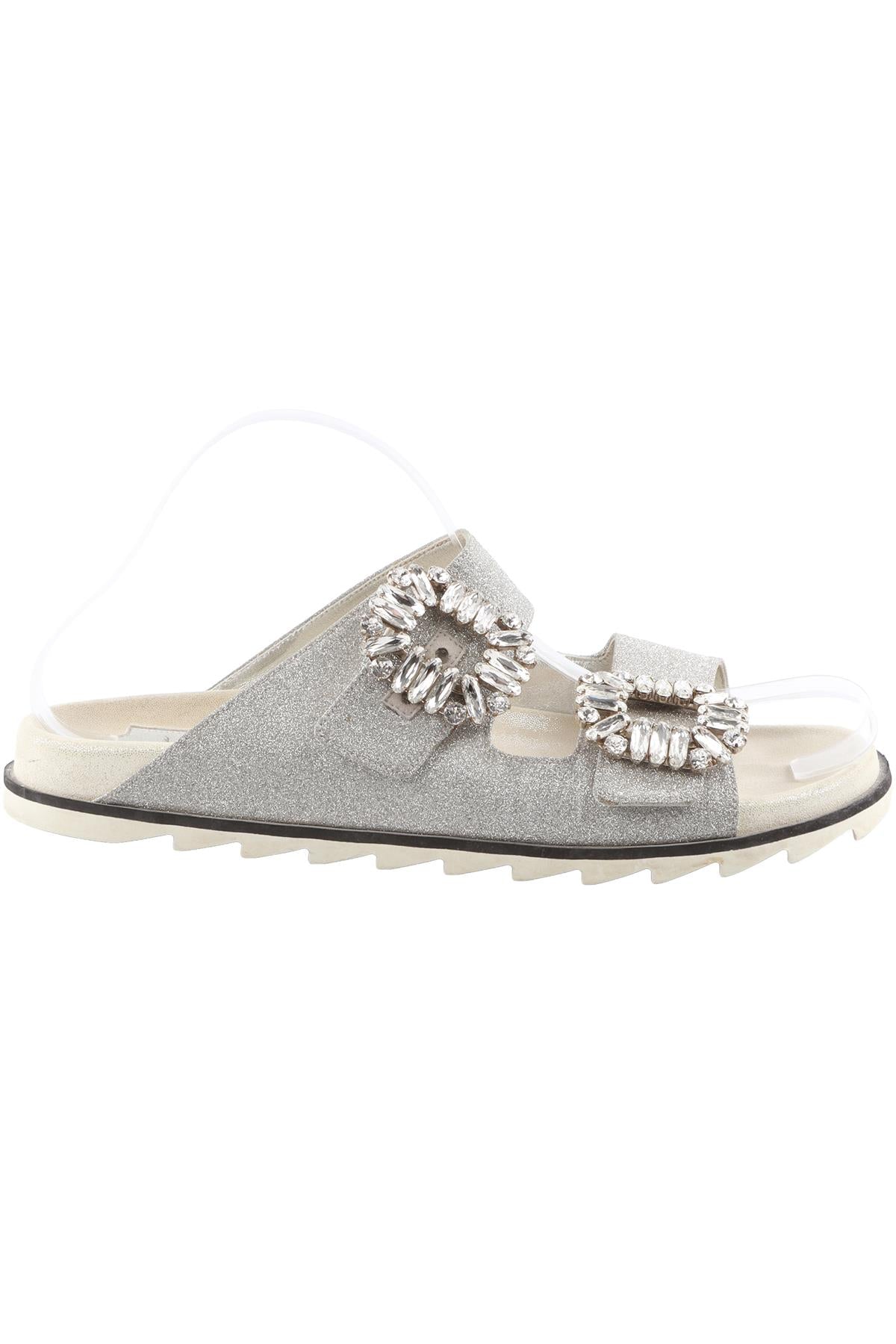 SILVER CRYSTAL AND LEATHER SANDALS