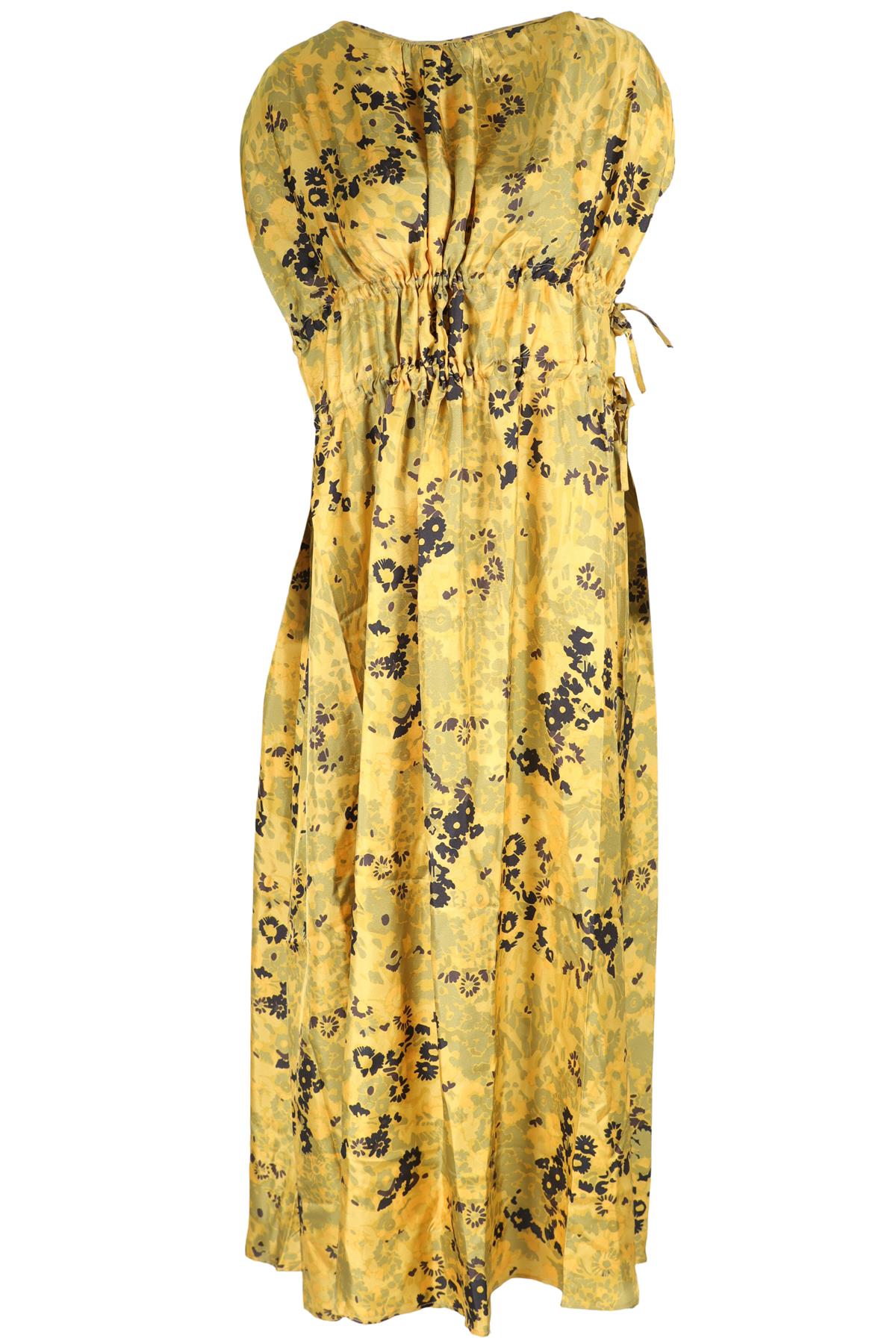 ASCENO YELLOW SILK MAXI DRESS XSMALL