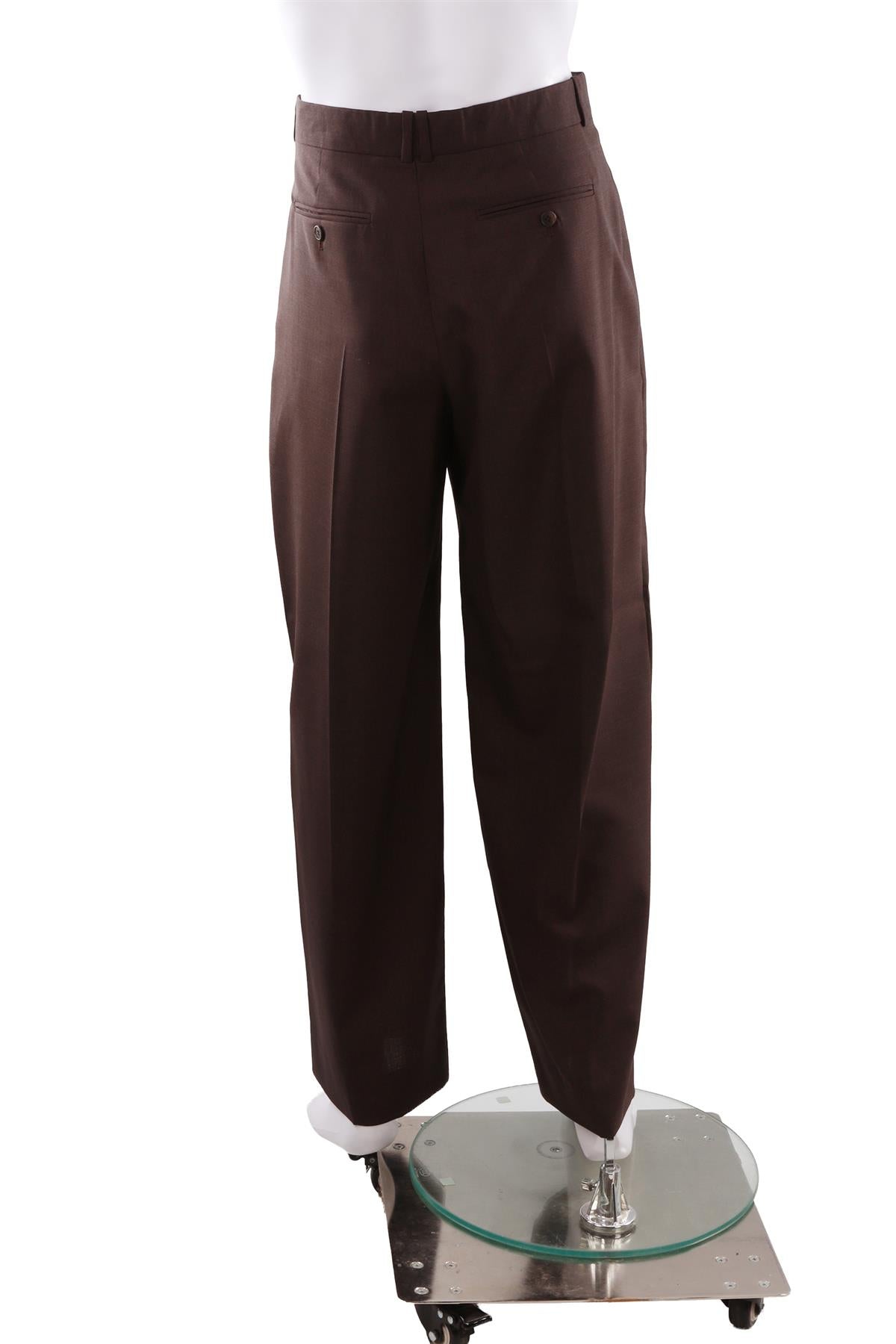 BROWN MEN'S WOOL STRAIGHT LEG PANTS
