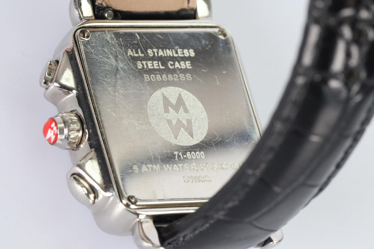 MICHELE DECO 71-6000 STAINLESS STEEL AND LEATHER WRIST WATCH