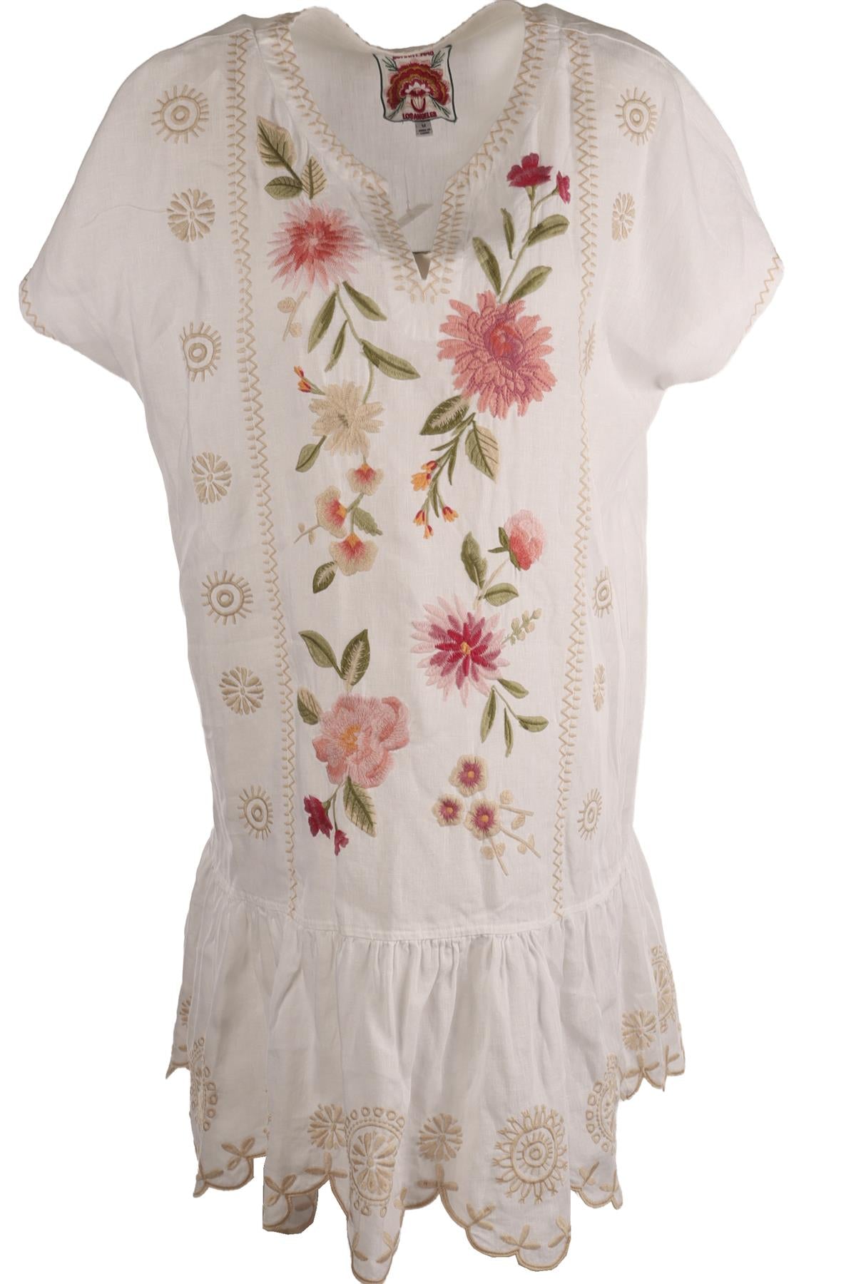 JOHNNY WAS WHITE LINEN MINI DRESS MEDIUM