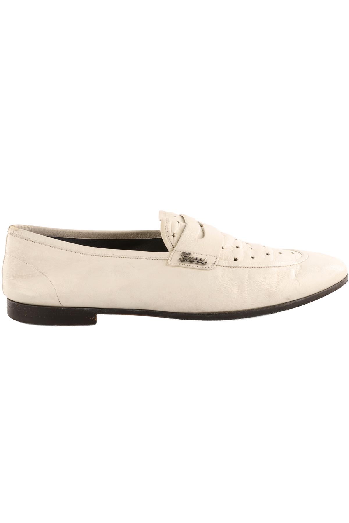 GUCCI WHITE MEN'S LEATHER LOAFERS EU 42 UK 8 US 9