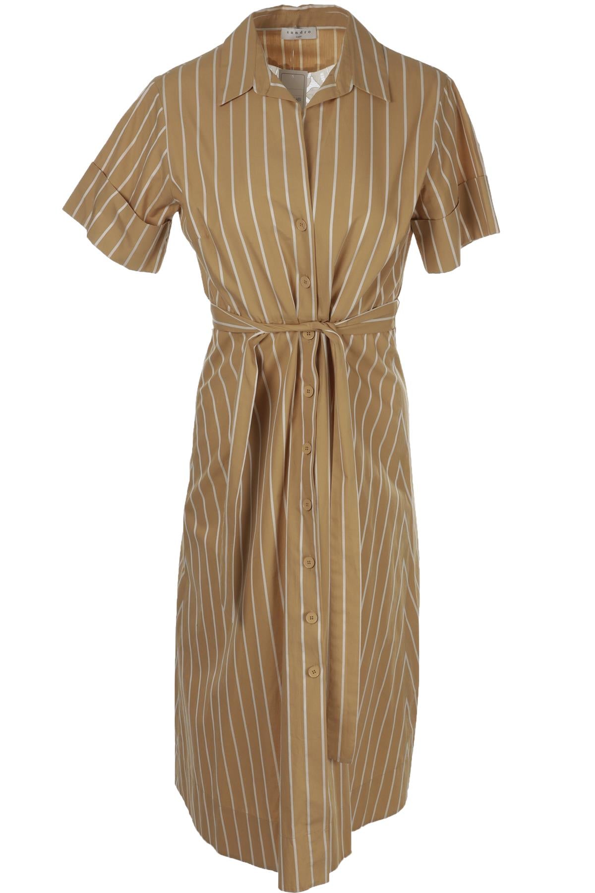 SANDRO BEIGE COTTON MIDI DRESS FR 38 UK 10