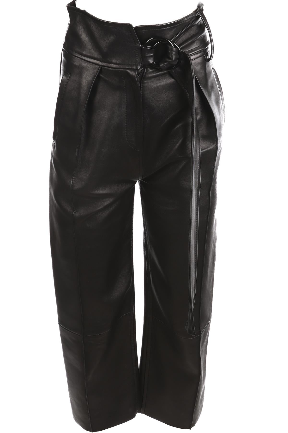PETAR PETROV BLACK LEATHER STRAIGHT LEG PANTS FR 34 UK 6