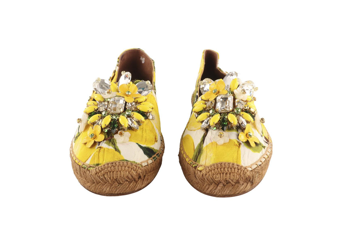 DOLCE & GABBANA YELLOW CRYSTAL AND CANVAS ESPADRILLES EU 36 UK 3 US 6