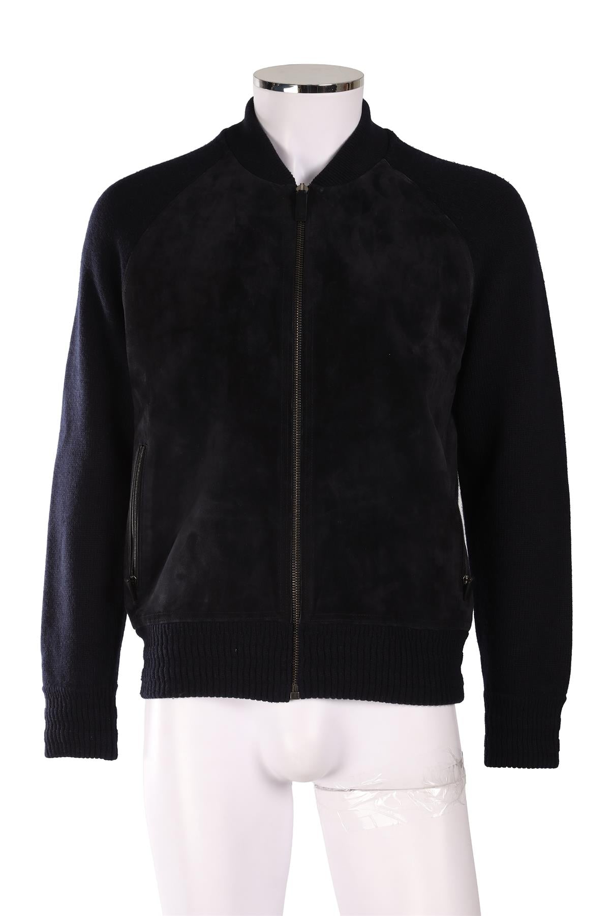 BERLUTI NAVY MEN'S SUEDE BOMBER JACKET MEDIUM