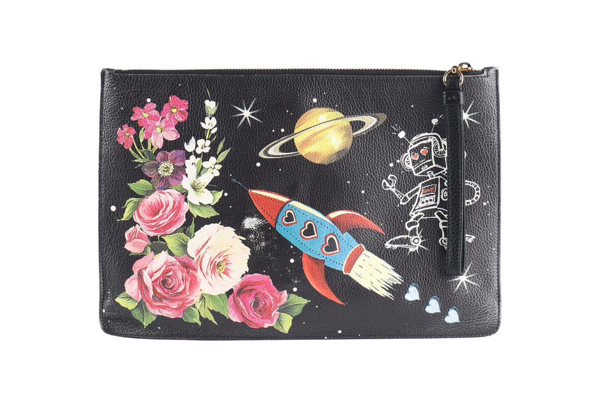DOLCE & GABANNA BLACK LEATHER CLUTCH