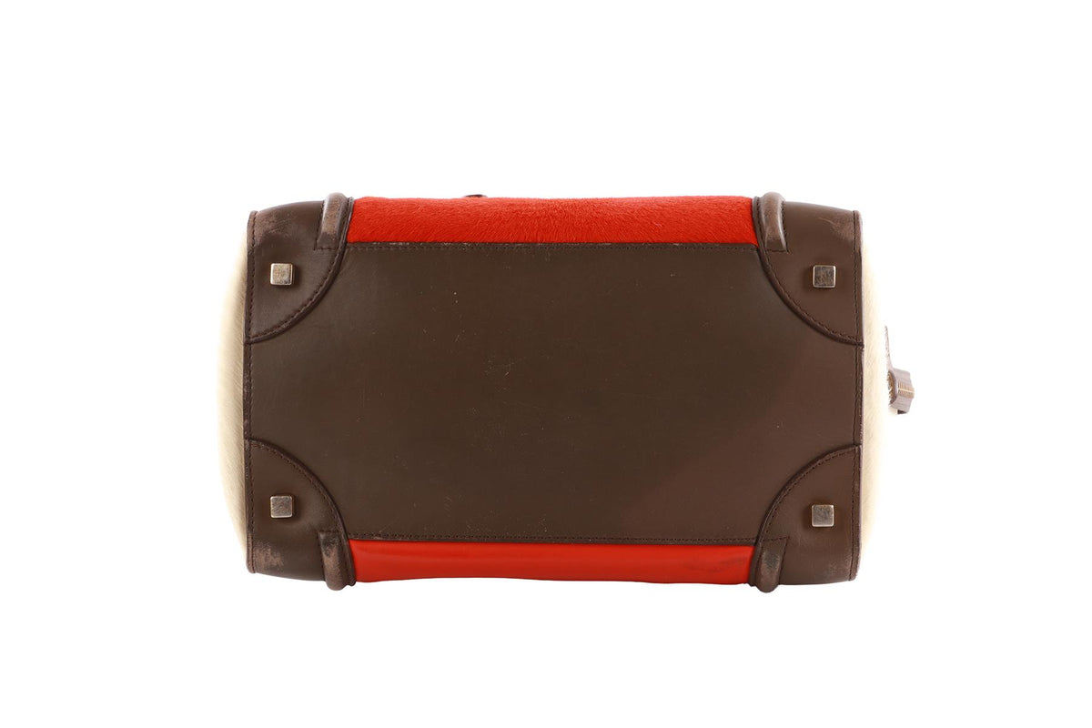 CELINE ORANGE LUGGAGE MINI CALF HAIR AND LEATHER TOTE BAG