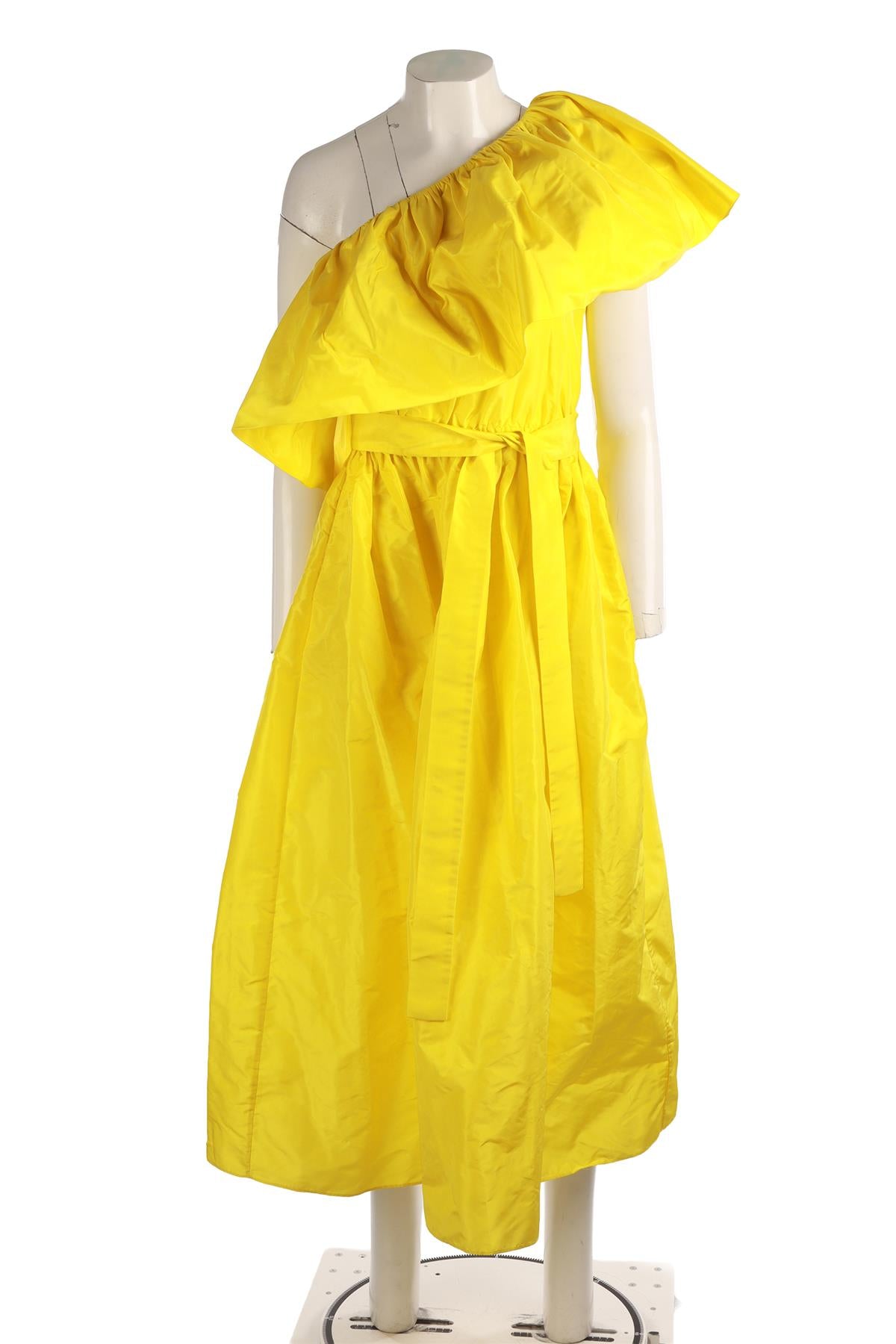 ADAM LIPPES YELLOW SILK MIDI DRESS XSMALL