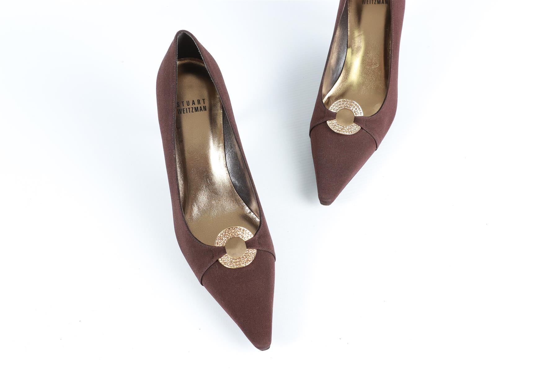 STUART WEITZMAN BROWN SATIN PUMPS